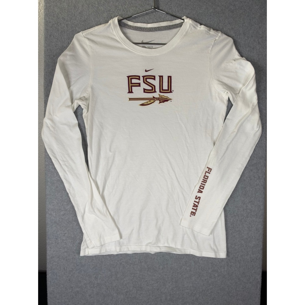 Nike Florida State Seminoles FSU Long Sleeve T-Shirt Womens Medium White Slim